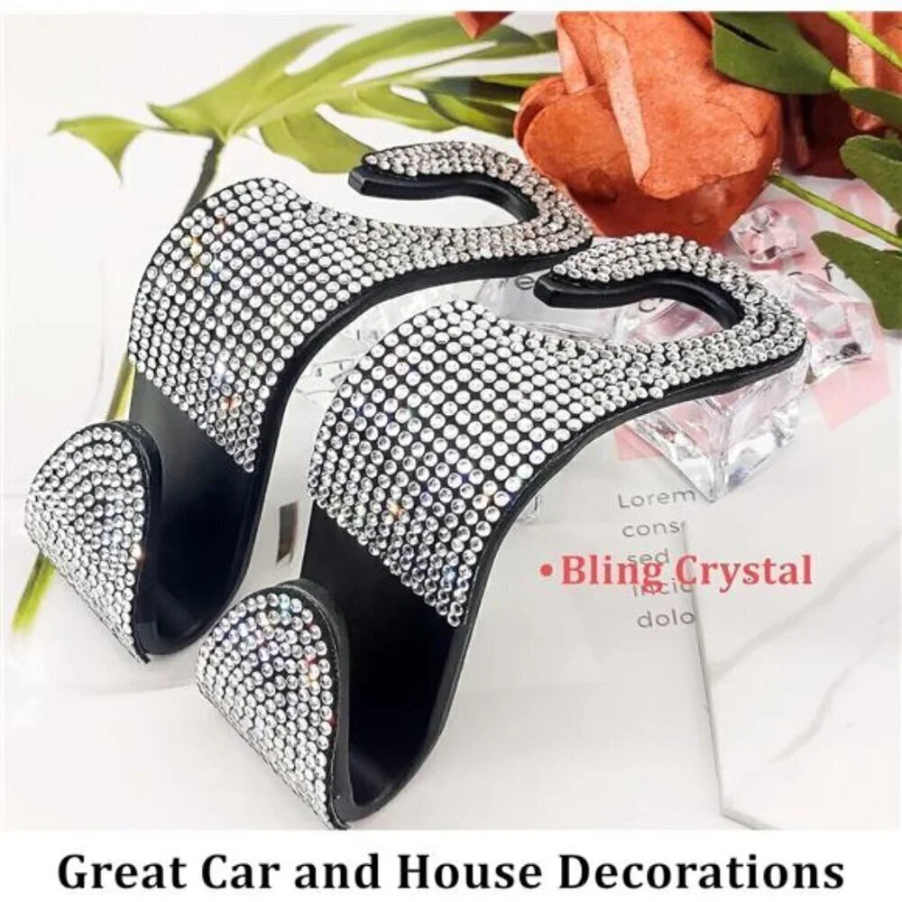 Car Seat Hooks (2 Pack) Bling Rhinestones Crystal Hanger Organizer Universal